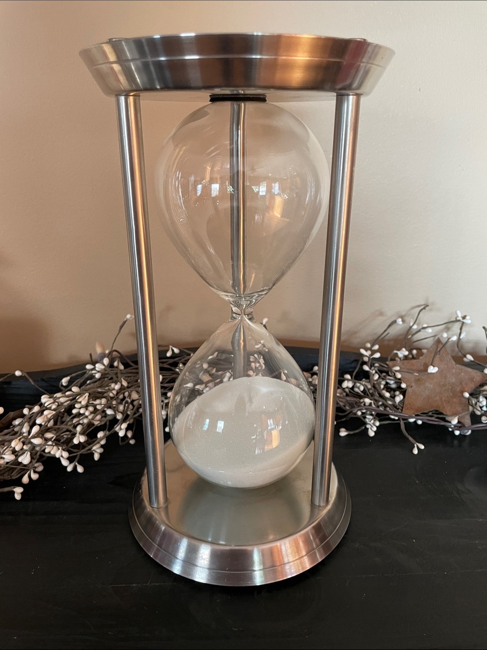 Modern Brushed Silver Hourglass Sand Timer Decorative Accent - 12”x7”